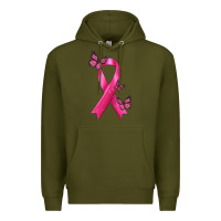 Army Green Breast Cancer Ribbon with Butterfly Premium Hoodie - texasbilliewilder