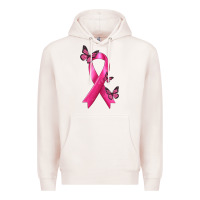 Pale Pink Breast Cancer Ribbon with Butterfly Premium Hoodie - texasbilliewilder