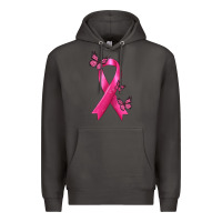 Smoke Breast Cancer Ribbon with Butterfly Premium Hoodie - texasbilliewilder