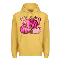 Antique Gold Breast Cancer We Wear Pink with Pumpkin and Ribbon Premium Hoodie - texasbilliewilder