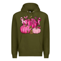 Army Green Breast Cancer We Wear Pink with Pumpkin and Ribbon Premium Hoodie - texasbilliewilder