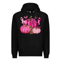 Black Breast Cancer We Wear Pink with Pumpkin and Ribbon Premium Hoodie - texasbilliewilder