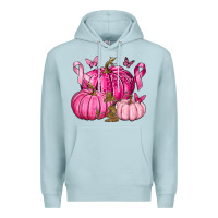 Blue Mist Breast Cancer We Wear Pink with Pumpkin and Ribbon Premium Hoodie - texasbilliewilder