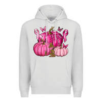 Dove Grey Breast Cancer We Wear Pink with Pumpkin and Ribbon Premium Hoodie - texasbilliewilder