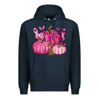Navy Breast Cancer We Wear Pink with Pumpkin and Ribbon Premium Hoodie - texasbilliewilder