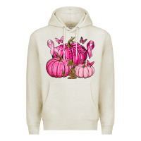 Oatmeal Heather Breast Cancer We Wear Pink with Pumpkin and Ribbon Premium Hoodie - texasbilliewilder