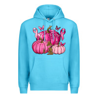 Ocean Blue Breast Cancer We Wear Pink with Pumpkin and Ribbon Premium Hoodie - texasbilliewilder