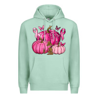 Seafoam Breast Cancer We Wear Pink with Pumpkin and Ribbon Premium Hoodie - texasbilliewilder