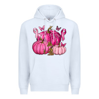 White Breast Cancer We Wear Pink with Pumpkin and Ribbon Premium Hoodie - texasbilliewilder