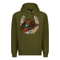 Army Green horseshoe cowboy hat Premium Hoodie - RanaPortraitStore