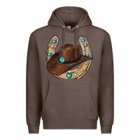 Coffee horseshoe cowboy hat Premium Hoodie - RanaPortraitStore