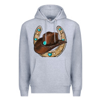 Heather Grey horseshoe cowboy hat Premium Hoodie - RanaPortraitStore