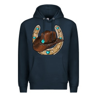 Navy horseshoe cowboy hat Premium Hoodie - RanaPortraitStore
