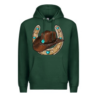 Sports Green horseshoe cowboy hat Premium Hoodie - RanaPortraitStore