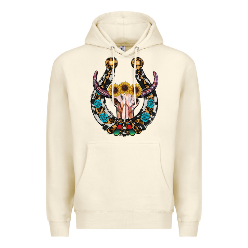 Western Horseshoe Skull Premium Hoodie by RanaPortraitStore | Teevron