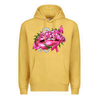 Antique Gold Breast Cancer with Ribbon Pink Lips Premium Hoodie - texasbilliewilder