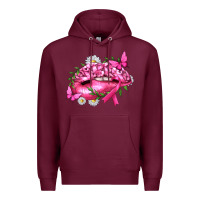 Burgundy Breast Cancer with Ribbon Pink Lips Premium Hoodie - texasbilliewilder
