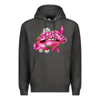 Charcoal Heather Breast Cancer with Ribbon Pink Lips Premium Hoodie - texasbilliewilder