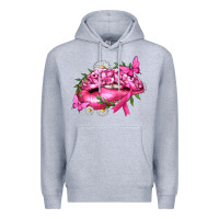 Heather Grey Breast Cancer with Ribbon Pink Lips Premium Hoodie - texasbilliewilder