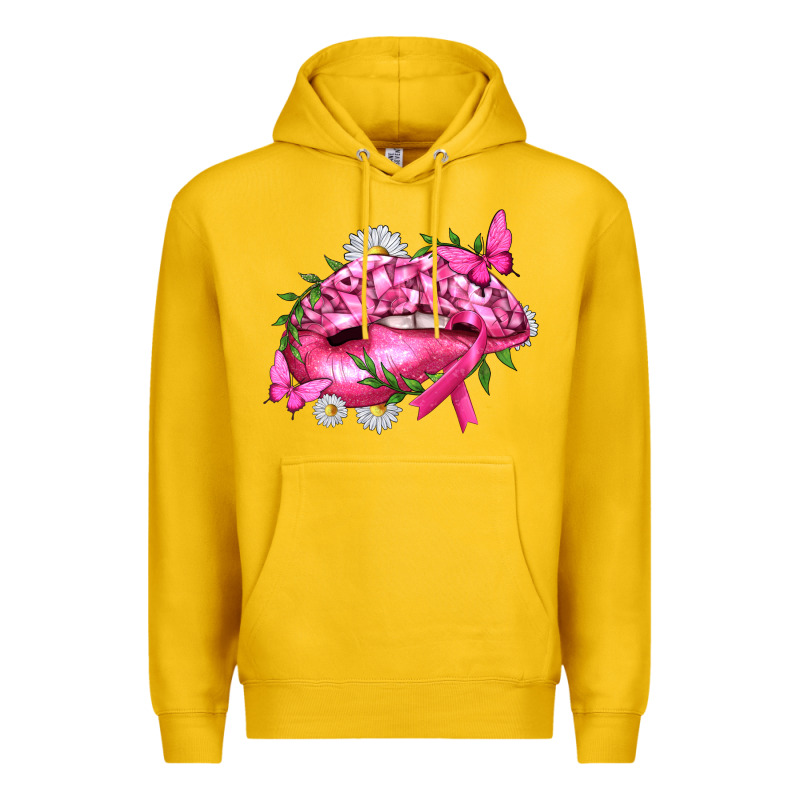 Breast Cancer With Ribbon Pink Lips Premium Hoodie by texasbilliewilder | Teevron