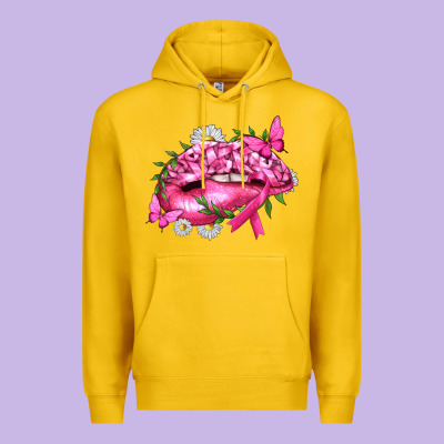 Breast Cancer With Ribbon Pink Lips Premium Hoodie Designed By Texasbilliewilder