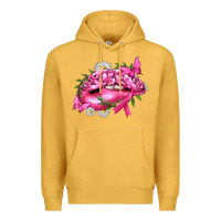 Mustard Breast Cancer with Ribbon Pink Lips Premium Hoodie - texasbilliewilder