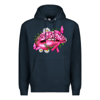 Navy Breast Cancer with Ribbon Pink Lips Premium Hoodie - texasbilliewilder