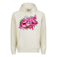 Oatmeal Heather Breast Cancer with Ribbon Pink Lips Premium Hoodie - texasbilliewilder