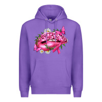 Purple Breast Cancer with Ribbon Pink Lips Premium Hoodie - texasbilliewilder