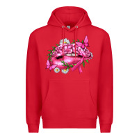 Red Breast Cancer with Ribbon Pink Lips Premium Hoodie - texasbilliewilder