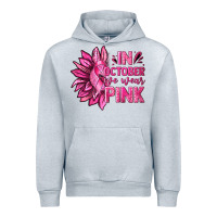 Heather Grey In October We Wear Pink Sunflower Urban Hoodie - texasbilliewilder