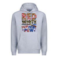 Heather Grey red white and pew pew pew Premium Hoodie - Zillion Design Studio