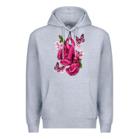 Heather Grey Cancer Boxing Gloves with Ribbon Premium Hoodie - texasbilliewilder