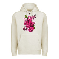 Oatmeal Heather Cancer Boxing Gloves with Ribbon Premium Hoodie - texasbilliewilder