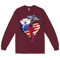 Burgundy patriotic nurse love Long Sleeve Tee - BarkalooDesign