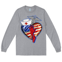 Heather Grey patriotic nurse love Long Sleeve Tee - BarkalooDesign