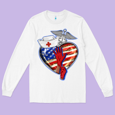 Patriotic Nurse Love Long Sleeve Tee Designed By Barkaloodesign