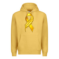 Antique Gold Childhood Cancer Ribbon with Feather Premium Hoodie - texasbilliewilder