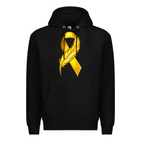 Black Childhood Cancer Ribbon with Feather Premium Hoodie - texasbilliewilder