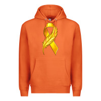 Carrot Childhood Cancer Ribbon with Feather Premium Hoodie - texasbilliewilder