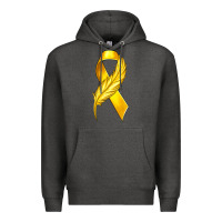 Charcoal Heather Childhood Cancer Ribbon with Feather Premium Hoodie - texasbilliewilder