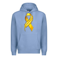 Colony Blue Childhood Cancer Ribbon with Feather Premium Hoodie - texasbilliewilder
