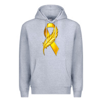 Heather Grey Childhood Cancer Ribbon with Feather Premium Hoodie - texasbilliewilder