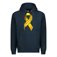 Navy Childhood Cancer Ribbon with Feather Premium Hoodie - texasbilliewilder