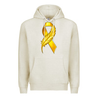 Oatmeal Heather Childhood Cancer Ribbon with Feather Premium Hoodie - texasbilliewilder