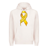 Pale Pink Childhood Cancer Ribbon with Feather Premium Hoodie - texasbilliewilder