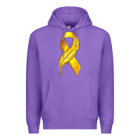 Purple Childhood Cancer Ribbon with Feather Premium Hoodie - texasbilliewilder