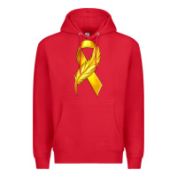 Red Childhood Cancer Ribbon with Feather Premium Hoodie - texasbilliewilder