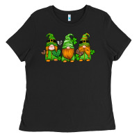 Black st patricks day gnomes with western hearts and shamrocks Ladies Tee - Artiststas