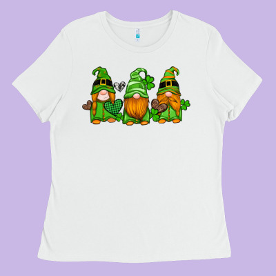 St Patricks Day Gnomes With Western Hearts And Shamrocks Ladies Tee Designed By Artiststas
